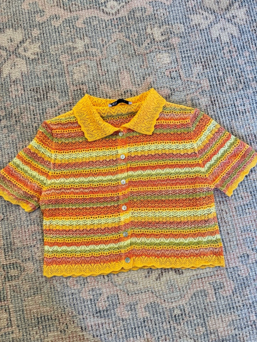 Zara knit pointelle button down top size medium